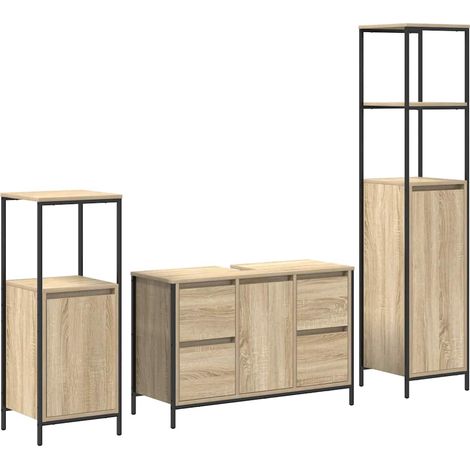 Maison Exclusive - Set di mobili per il bagno con porta 3 pcs Rovere Sonoma e Nero
