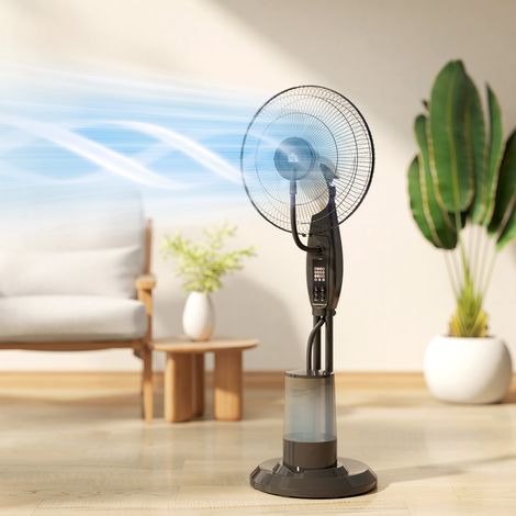 3-stufiger Nebelventilator mit Timer, 3 Betriebsmodi und 3,2-Liter-Wassertank, 44,5 x 38,5 x 120 cm, Schwarz