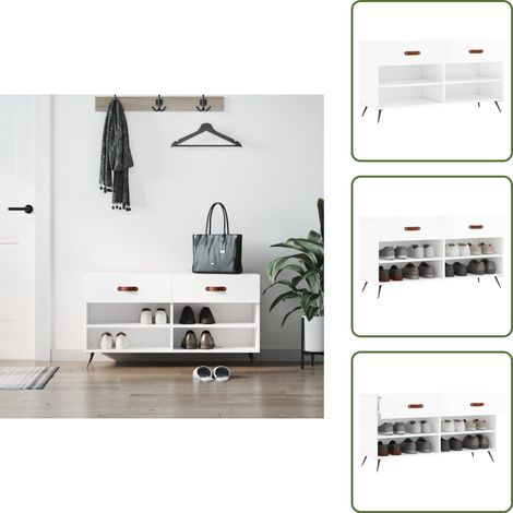 Banc à chaussures blanc brillant 102x35x55 cm bois d'ingénierie - Meuble Chaussure - Banc Chaussure - Range Chaussures - Rangement Entrée - Meuble Rangement
