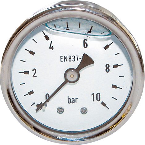 Thermador – Manomètre inox glycérine axial mâle 1/4" – Pression 0 à 10 bars – Diamètre cadran 50mm – Normes EN 837-1