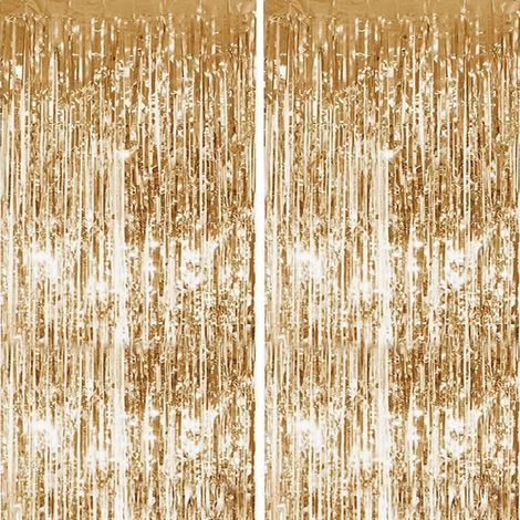 Rideau À Franges - Aluminium Champagne - Pour Porte Fenêtre - Décoration Événementielle Mariage Anniversaire - 1 m x 2 m - Lot de 2 (1/5)