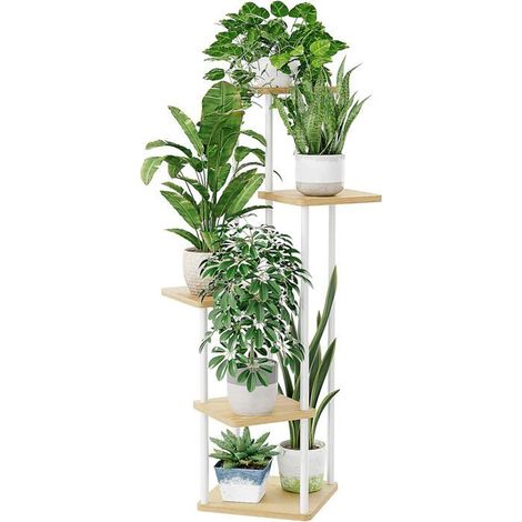 Étagère à plantes à 5 niveaux 1 unité Métal blanc Support vertical gain de place Intérieur et extérieur 5 niveaux (1/5)