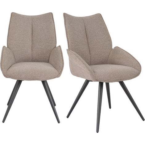 Lot 2 chaises pivotantes 180° en tissu taupe pieds métal noir - PALOMA