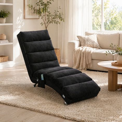 Fauteuil relax 148 x 55 x 84 cm en lin noir avec poche latérale HAVRYA (1/5)