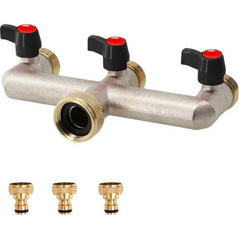 3 Way Faucet Water Dispenser:3/4" brass water dispenser with 3 individual shut-off valves, brass water dispenser water connection to adjust and close the flow (1/5)