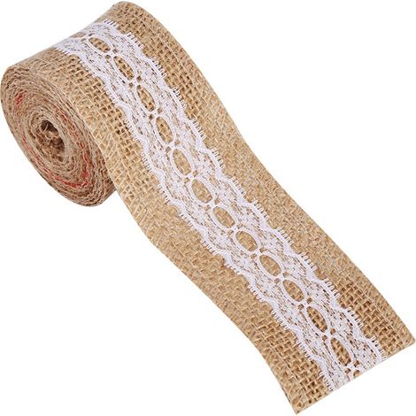 Natürliches Juteband mit weißer Spitze, rustikale Dekoration für Hochzeiten und Partys 4 (1/5)