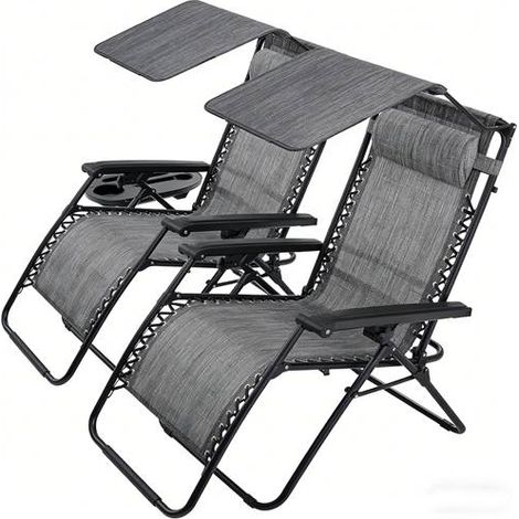 BIRCHTREE Set of 2 Sun Recliner with Canopy SR06 Grey