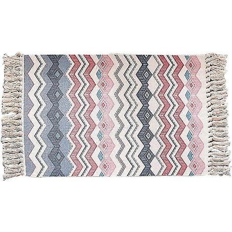 Tapis de bain bohème, chemin de table en coton tissé à pompons, 60 x 90 cm (1/3)