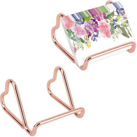 2 présentoirs porte-cartes de visite en métal, forme cœur, support bureau pour téléphone et photos, or rose, maison, mariage, récept (1/5)