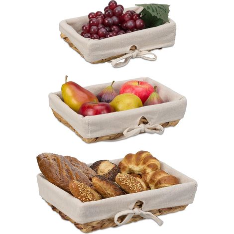 Cesta para pan, juego de 3, varios tamaños, tejida, con tela, cesta de estilo escandinavo, color natural - crema (1/4)