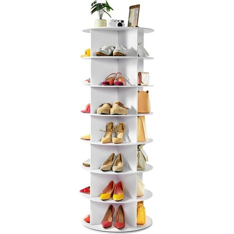 TrAdE Shop Traesio - Portascarpe Supporto Girevole A 360° Per 28 Paia Scarpe 7 Ripiani Salvaspazio Scaffale -