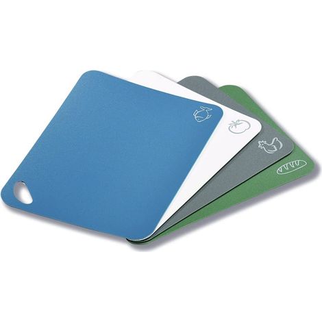 Lot de 4 Tapis de découpe Flexibles, matériau : Plastique (PE), Dimensions : 38 x 29 x 0,2 cm, Couleurs : Bleu, Blanc, Gris, Vert 30591
