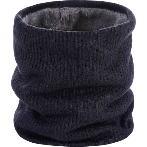 Cache-cou, écharpe chauffe-cou d'hiver, coupe-vent, élastique, doublure en maille douce et épaisse, 21 x 24 cm, bleu marine (1/5)