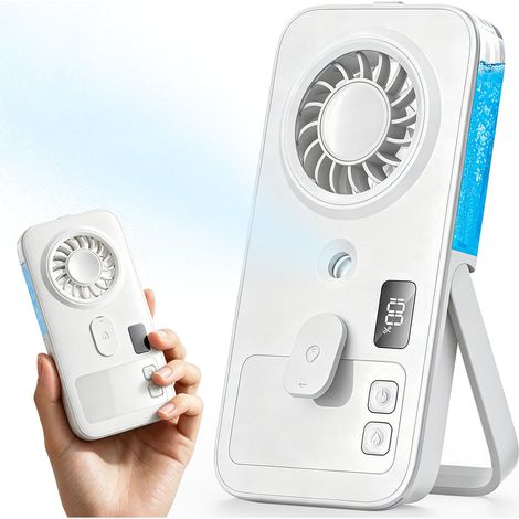 Mini ventilateur brumisateur portable rechargeable à main, 4 vitesses, spray d’eau rafraîchissant, format compact pour usage extérieur, beige (1/5)