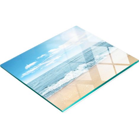 Vassoio da portata in vetro temperato con grafica a tema spiaggia, 60x52 cm (1/5)