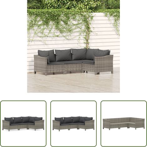 Rattan - 4-tlg. Garten-Lounge-Set mit Kissen Grau Poly Rattan (1/5)
