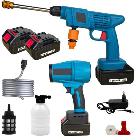 Kit 2 in 1 Mini Soffiatore Turbo Jet + idropulitrice con doppia batteria 48V (1/5)