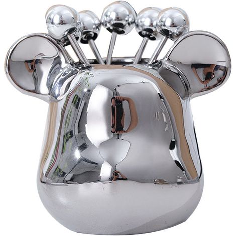 Pot de Rangement Fourchettes Fruits en Céramique Animaux Mignons avec 6 Fourchettes Inox pour Cuisine, Support Base Tête Ours Argenté (1/5)