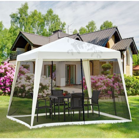 Padiglione da giardino 3x3 m con zanzariere, tetto idrorepellente, struttura in acciaio, colore bianco crema. (1/5)