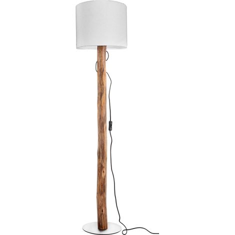 Lampe de sol en bois Norin avec capuche blanche - 40210146X (1/2)