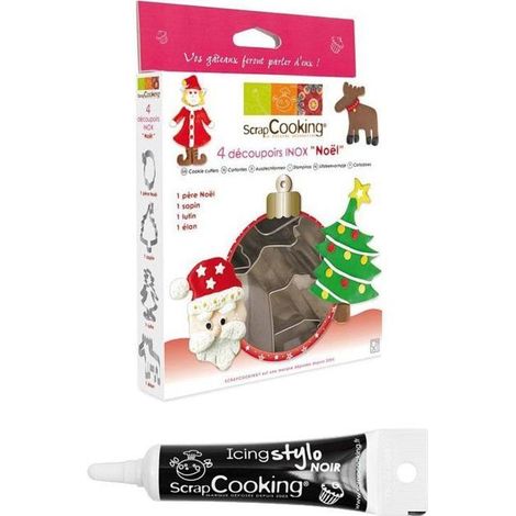 Emporte-pièces gâteaux de Noël + Stylo de glaçage noir