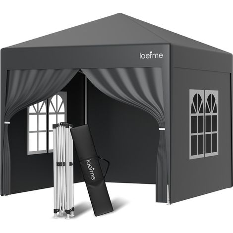 Tente Pliante Pop-up 2.5x2.5m, Robuste, étanche et facile à installer Tente de réception avec parois latérales, sacs de sable Protection UV Avec parois latérales - Gris - LOEFME (1/5)
