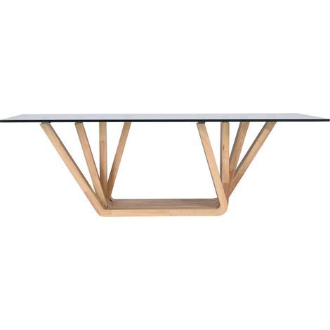 Table basse en bois de noyer coloris naturel et verre - longueur 130 x profondeur 70 x hauteur 42 cm -PEGANE- (1/5)