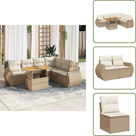 7-tlg. Garten-Sofagarnitur mit Kissen Beige Poly Rattan - Garten Sofagarnitur - Garten Sofagarnituren - Outdoor Sofagarnitur - Sofagarnitur Terrasse (1/5)