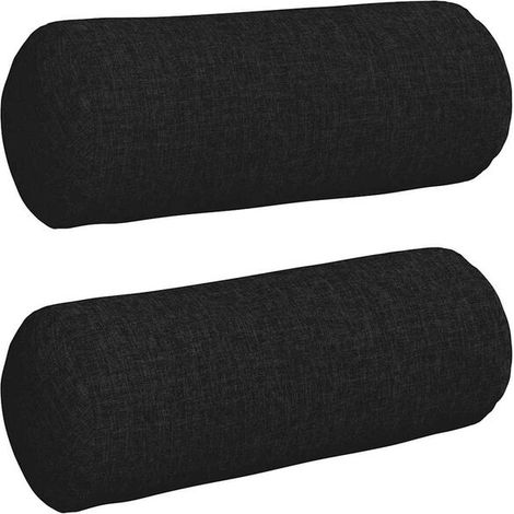 Coussins décoratifs, 2 pièces, noir, 15 cm de diamètre x 40 cm de hauteur, en tissu. (1/5)