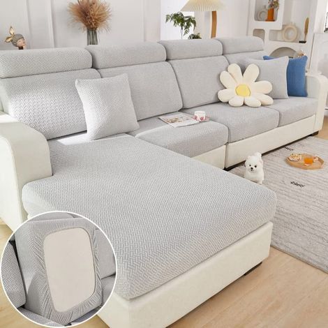 Housse De Canapé En Forme De L - Extensible - Pour Canapé D'Angle À 4 Assises - Élastique 360° - Lavable En Machine (1/5)