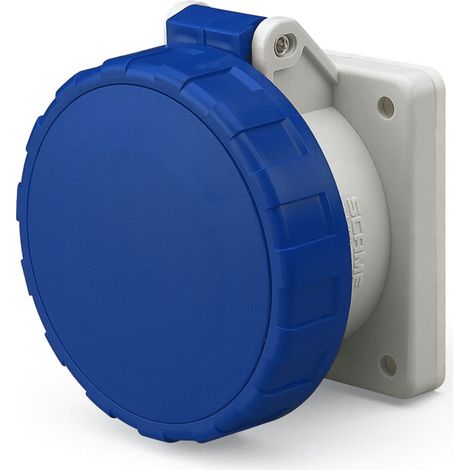 Prise à encastrer 2P+T 32A femelle clapet bleu 200-250V 50/60Hz socle 75x75mm pour coffret 6h étanche IP67 EUREKA