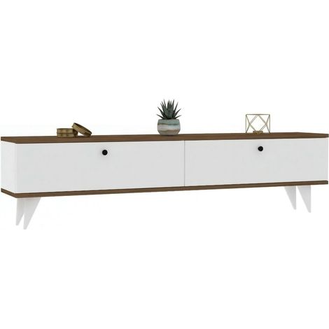 Mobile Porta tv Olmedo, 2 Ante, 2 Vani, Apertura a Ribalta, 160x25x35h cm Bianco