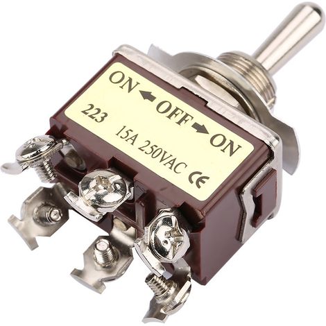 Interrupteur à bascule momentané 3 positions (Marche/Arrêt), 6 broches, pas de 12 mm, 15 A, 250 V CA (1/5)