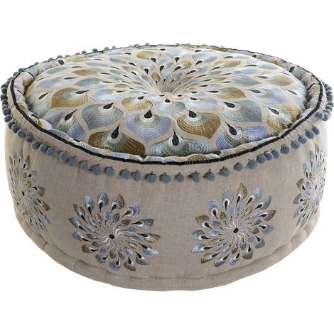 Pouf coton élégance bleu beige confort salon - Bleu marine et beige éclatant