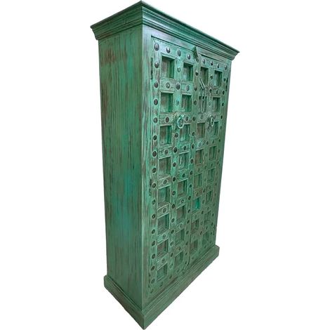 Armario de madera acabado artesanal verde 120x46x170 cm (1/5)