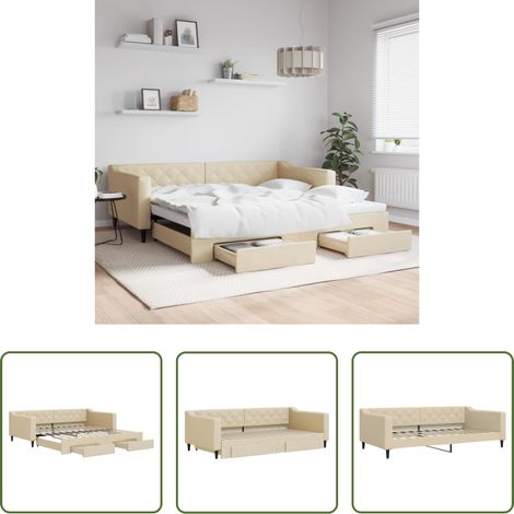 vidaXL Sofa-Bett - Tagesbett Ausziehbar mit Schubladen Creme 100x200 cm Stoff (1/5)