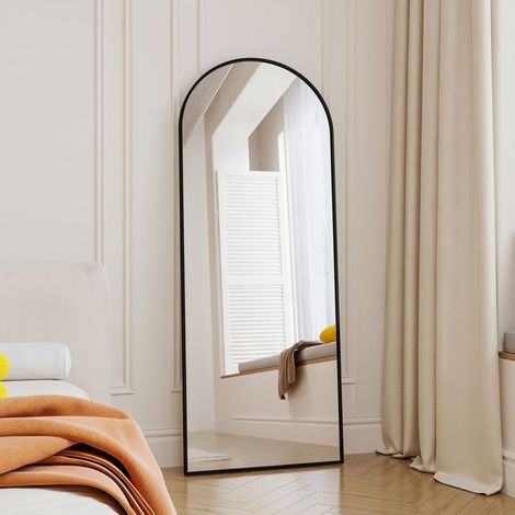Specchio da terra - 165×60 cm - Cornice arcuata nera - Vetro ad alta definizione - Lega di alluminio