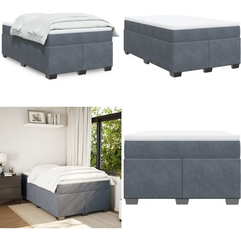 Sommier à lattes de lit et matelas gris foncé 120x190cm velours - Lit Double - Lit Avec Sommier - Matelas À Ressorts Ensachés - Lit Velours - Literie - Home & Living (1/5)