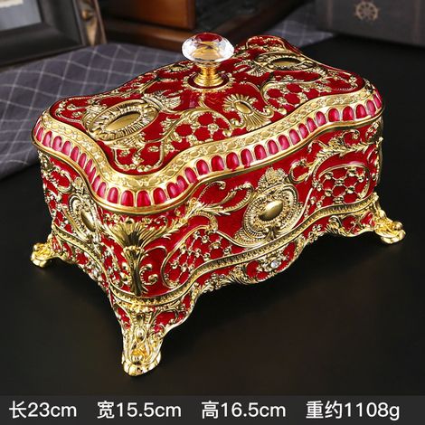 Boîte à bijoux en diamants de style européen (grande taille, dorée et rouge), coffret de rangement de bijoux luxueux et raffiné. (1/2)