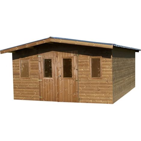 Caseta de jardín de madera tratada térmicamente, 380x380 cm – Espesor de pared 26 mm – Techo de acero galvanizado – Ventanas de acrílico – THY4040 Foresta (1/3)