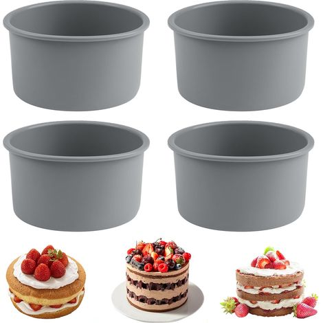Juego de 4 mini moldes para pasteles, molde redondo de silicona antiadherente de 10 cm, moldes reutilizables para pasteles de frutas, tarta de queso, mousse, quiche, sin BPA, aptos para lavavajillas. (1/5)