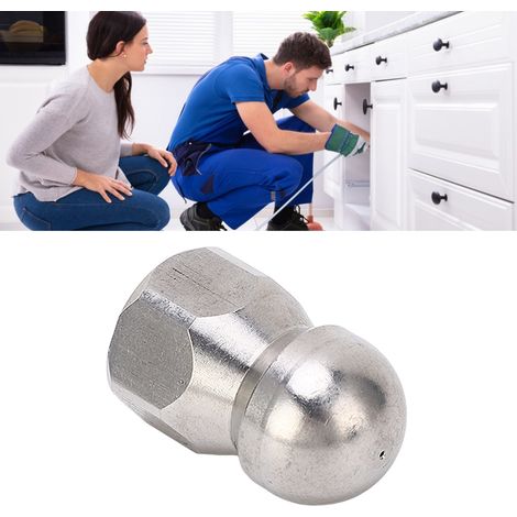 Buse de débouchage pour nettoyeur haute pression 5000 PSI, mini buse compacte et durable, tuyau de débouchage haute pression, tête sphérique - 1 trou avant, 3 trous arrière (1/5)