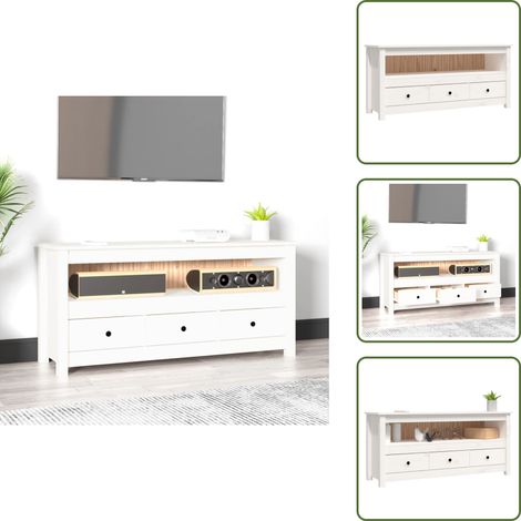 Mobile TV rustico - vidaXL Mobile Porta TV Bianco 114x35x52 cm in Legno Massello di Pino - Mobile TV moderno