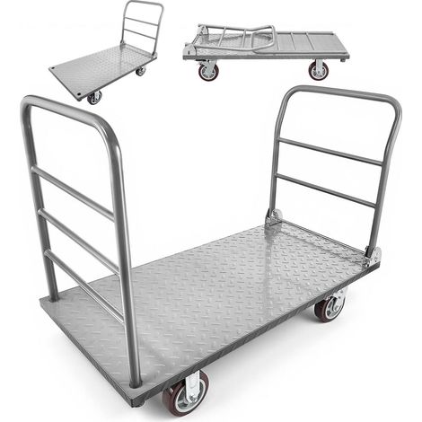 Chariot de transport robuste, capacité 1202 kg, plateau pliable avec ridelle amovible et roues pivotantes, pour courses, garage, entrepôt, 1220 x 610 x 920 mm (1/5)