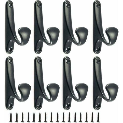 Acht Metall-Wandhaken/Stifte mit Befestigungsschrauben, einfache Haken, geeignet für Badezimmer, Küchen, Schlafzimmer, Eingangsbereiche usw. (schwarz)