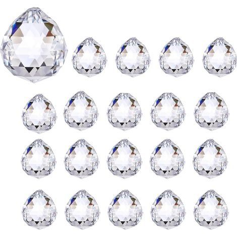Boules de Cristal,20 Pièces Attrape-Soleil Transparents de 20 mm,Prismes Scintillants à Suspendre,Boule de Cristal Clair pour Décoration de Fenêtre,Artisanat,Mariage,Décoration (1/5)