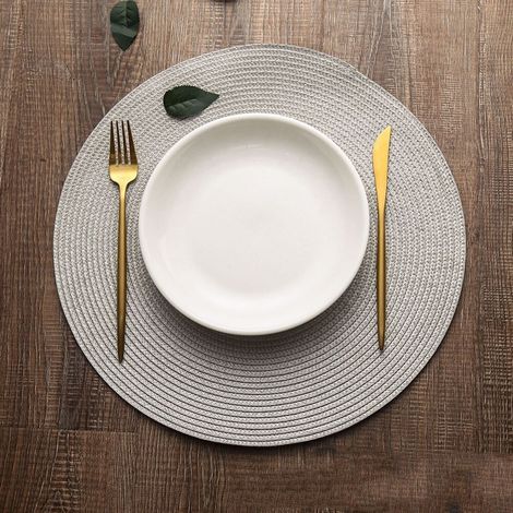 Runde, gewebte, rutschfeste Platzsets, 4er-Set, 38 cm Durchmesser, waschbar.
