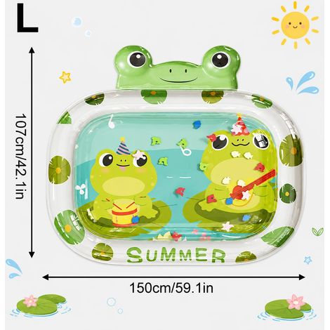 Tapis de jeu gonflable en forme de grenouille (taille L), tapis d'éveil sensoriel rempli d'eau, jouet d'éveil au sol pour tout-petits (1/5)