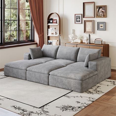 Canapé Modulaire Cloud - 260x160cm - Tissu Velours Côtelé Design Double Couche Coussin Amovible Sans Montage - Gris Foncé (1/5)