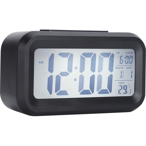 LCD Electronic Clock Large Screen Mute Smart Time Temperature Display Alarm Clock GHY‑501Black (1/5)